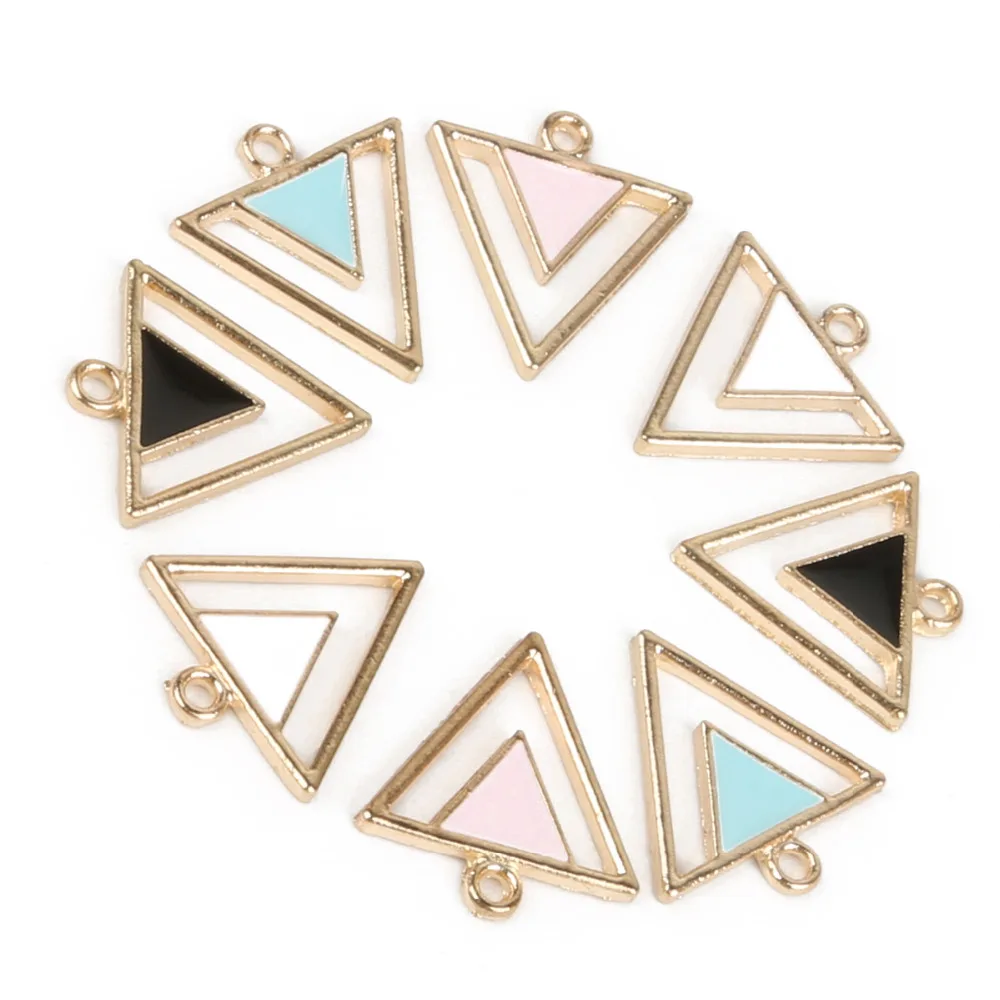 

15mm 10/12pcs/lot Zinc Alloy Enamel Charm Double Triangular Nesting Design Pendant For Jewelry Making DIY Bracelet Necklace