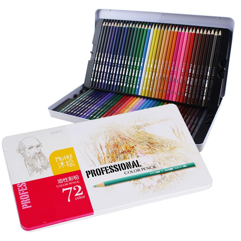 72 цвета, железная коробка, цветные карандаши, маслянистые карандаши, радужные цветные карандаши для рисования, для школьников, цветные карандаши для рисования