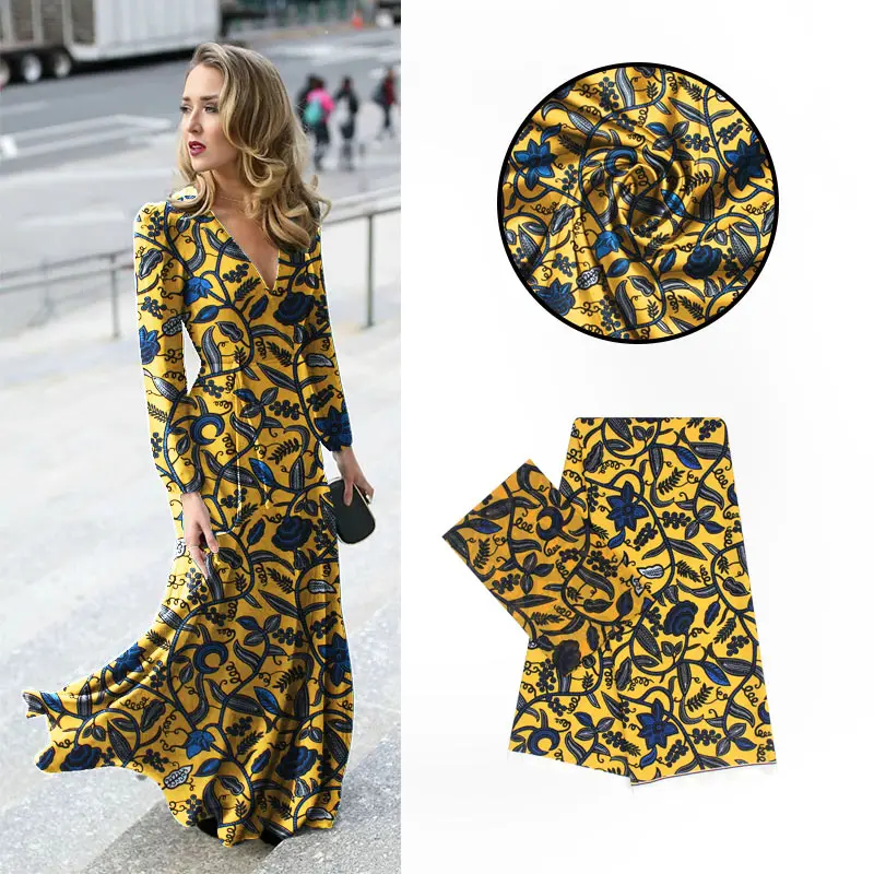 

imitated silk fabric digital printed fabric nigerian ankara African wax pattern 4 yards audel fabric +2 yards chiffon for dress