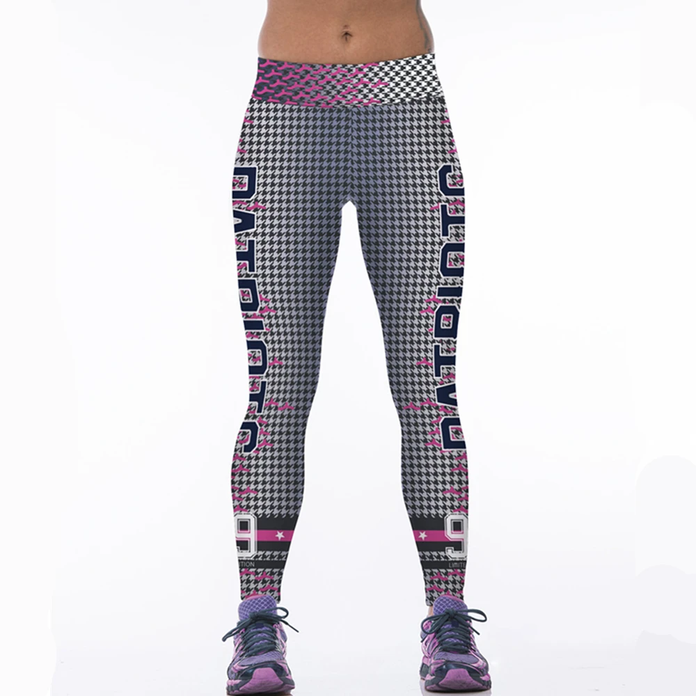 

2017Sexy Women Sport Leggings Wide Band 3D Print High Waist Elastic Spandex Workout Pants Football Slim Fitness Jogging Jeggings