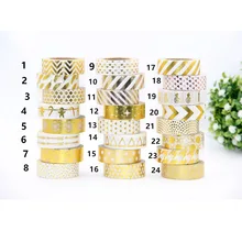 Hot sales!! 10m Gold Foil decorative scotch tape dot, pineapple,heart, strip masking Christmas Japanese washi tape