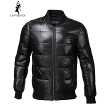 Бейсбол стиль кожаная куртка мужская воротник-стойка кожаная куртка внутренний хлопка куртка Мужская Натуральная кожа Теплые Jaqueta