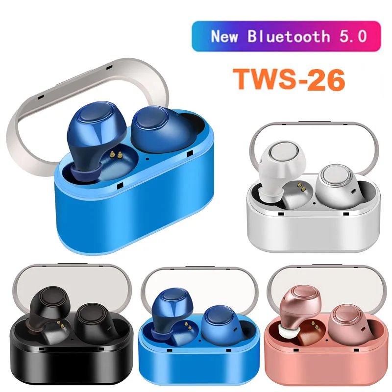 

New TWS26 Bluetooth 5.0 Earphones In-Ear Wireless Headphones Stereo Earbuds Sports Headset With Mic For xiaomi iphone PK X3T X2T