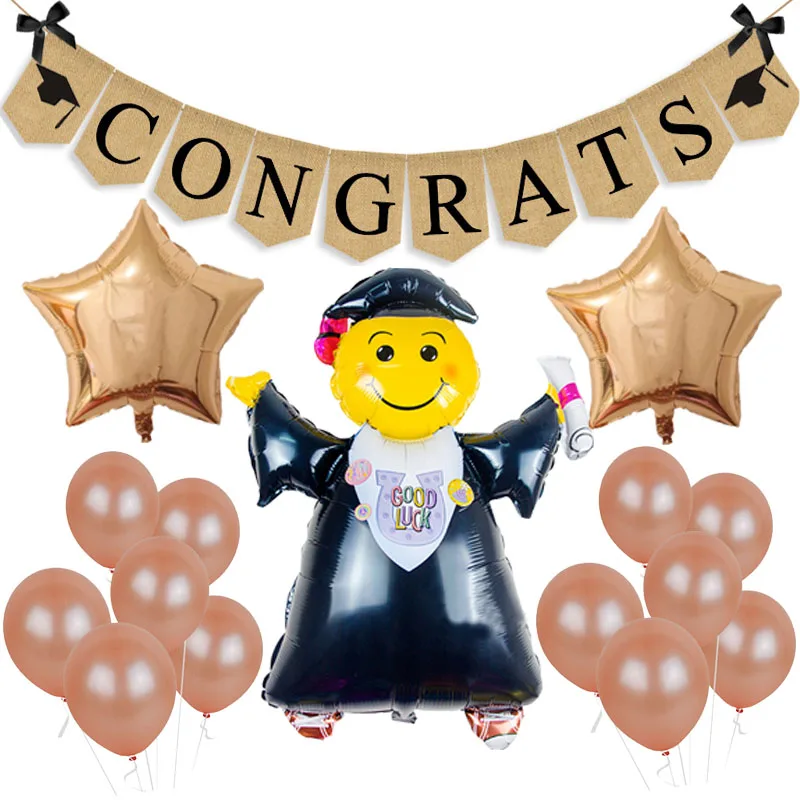 

Graduation Doctor Foil Balloons Linen Banners Congrats Rose Gold Latex Graduation Party Decorations celebration Party Supplies