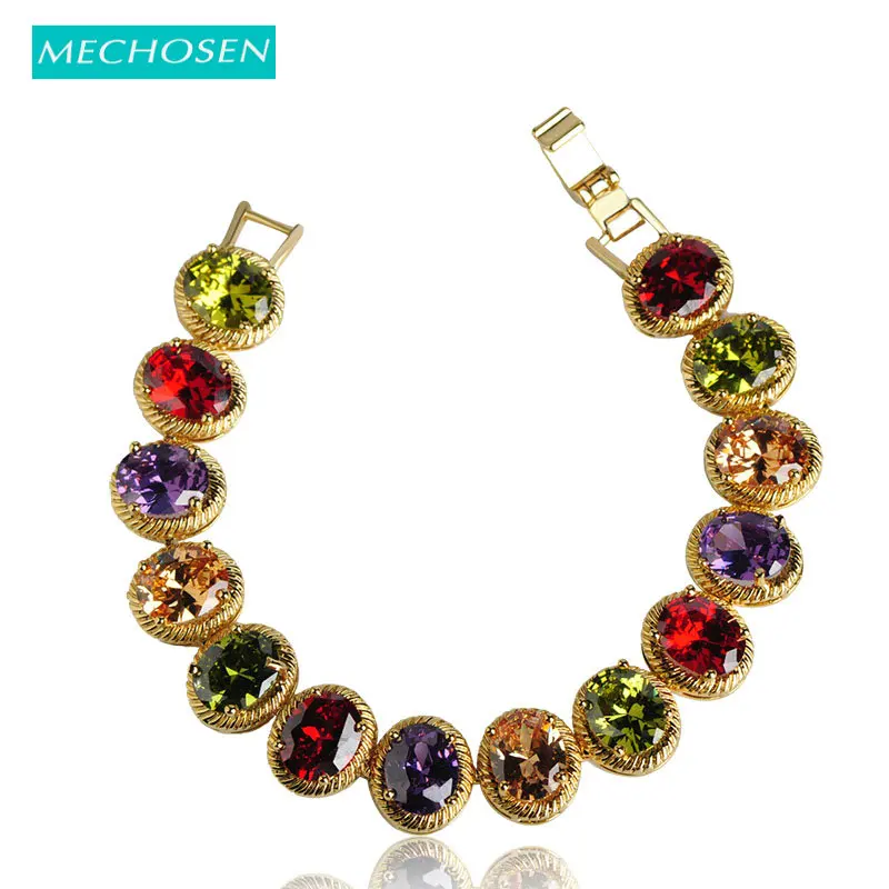 

MECHOSEN Mona Lisa Style Bracelets & Bangles CZ Zirconia Mix Color Beads Cooper Pulseras Mujer Gold Color Cuff Bracelet Jewelry