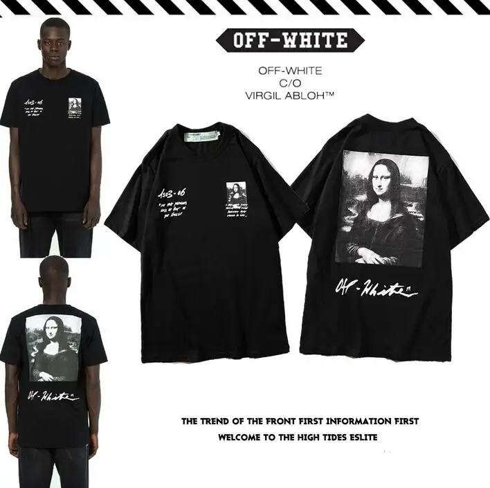 

Oil painting Mona Lisa 19SS Off-White OW Men/Women Couple Lovers models Fashion Cotton Casual Short sleeve Round neck T-shirt