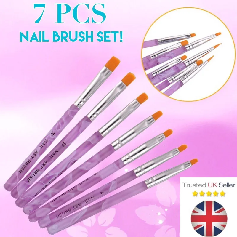 

ELECOOL 7Pcs Transparent Acrylic Handle Manicure UV Gel Brush Pen Nail Art Painting Drawing Brush Phototherapy Tools