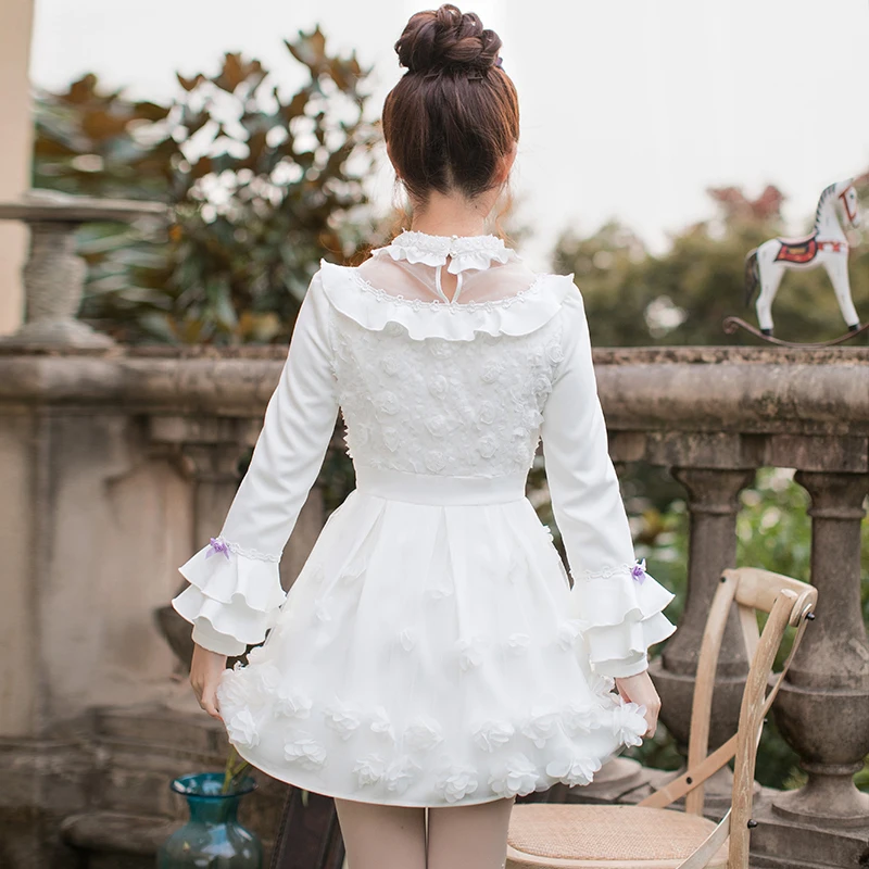 Милое платье принцессы в стиле Лолиты осенне-зимнее кружевное платье ярких цветов для дождливой погоды платье в японском стиле с длинными рукавами «Принцесса» для девочек C22CD7243