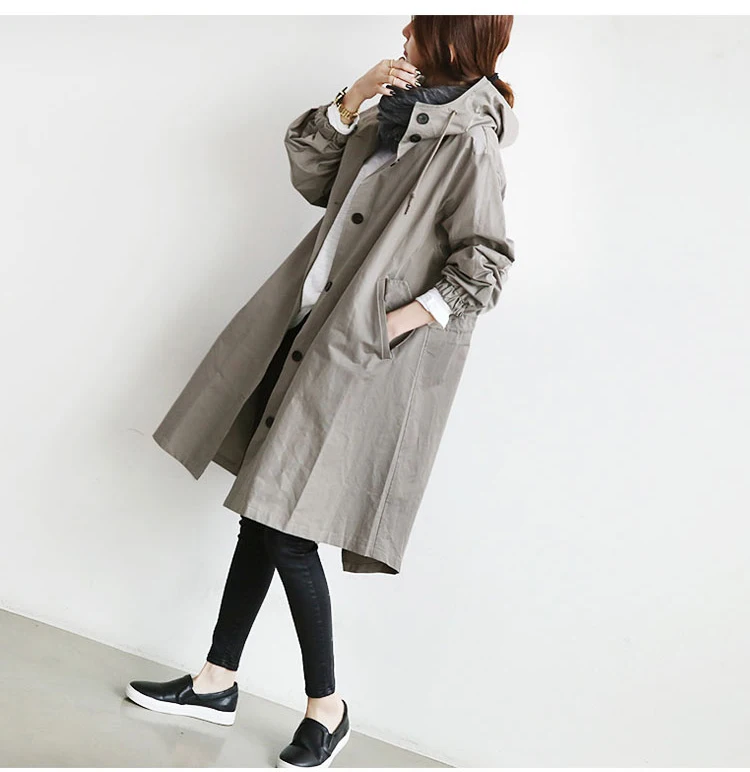 Весенне-осенний Тренч, женское повседневное пальто средней длины с длинным рукавом и капюшоном, большие размеры, свободная ветровка, Пальто 4XL