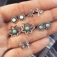5 пар/компл. цветок лотоса с украшением в виде кристаллов, серьги со шпилькой, для Для женщин Boho Boucle D'oreille камень ювелирные изделия Ослепительная Oorbellen Brincos
