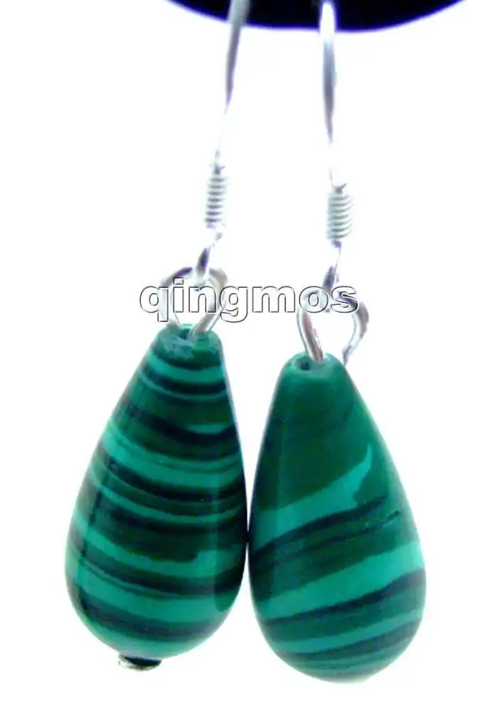 

SALE 8*15mm Drop Dark Green Stripe Stone dangle hook earring -ear376