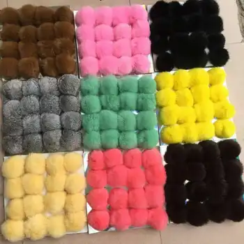 

6CM~9CM Big Natural Fur PomPom DIY KeyChain Rabbit Hair Bulb Bag pom pom Ball key chain For Women Car Bag Key Ring Keychain