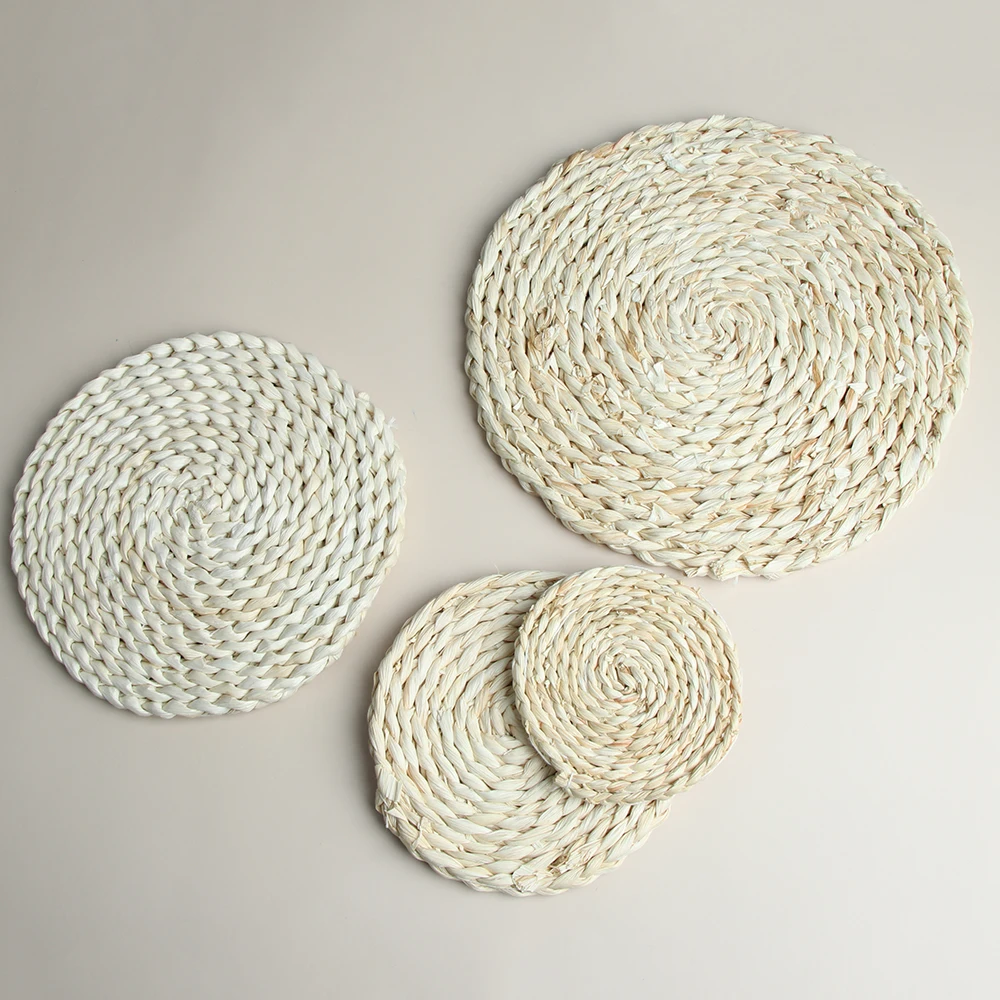 

Maize Skin Tissue Dining Table Mat Heat Insulation Non-slip Decor Pot Holder Coffee Drink Tea Cup Round Coasters Placemate