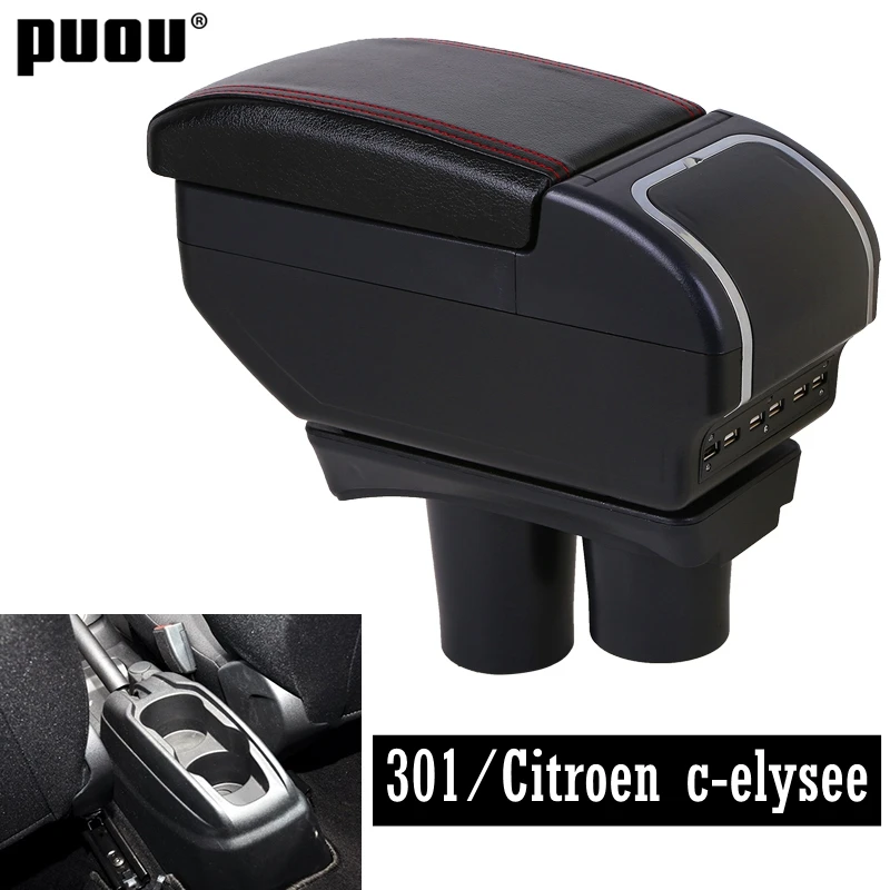 

Armrest For Peugeot 301 Citroen c-elysee Dual layer central Store content Storage box with cup holder ashtray Car modification a