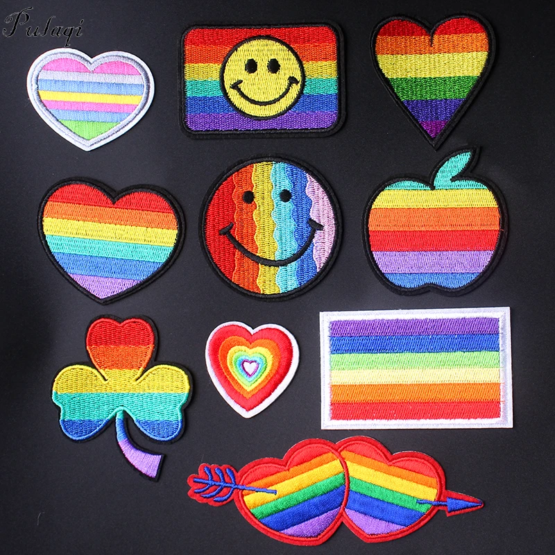 

Pulaqi New Rainbow Iron On Patches For Clothing Gay Flag Embroidered Patches For Women Lady Backpacks DIY Appliques Decoration F