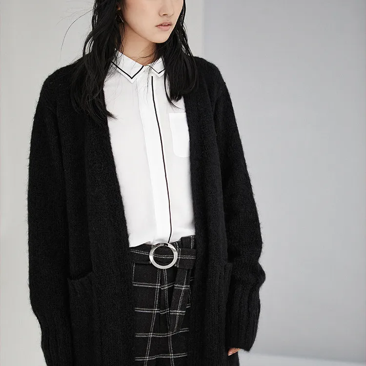 Ручная работа шерстяной вязаный женский уличная одежда свободный Vneck длинный H-прямой кардиган свитер один и более размер