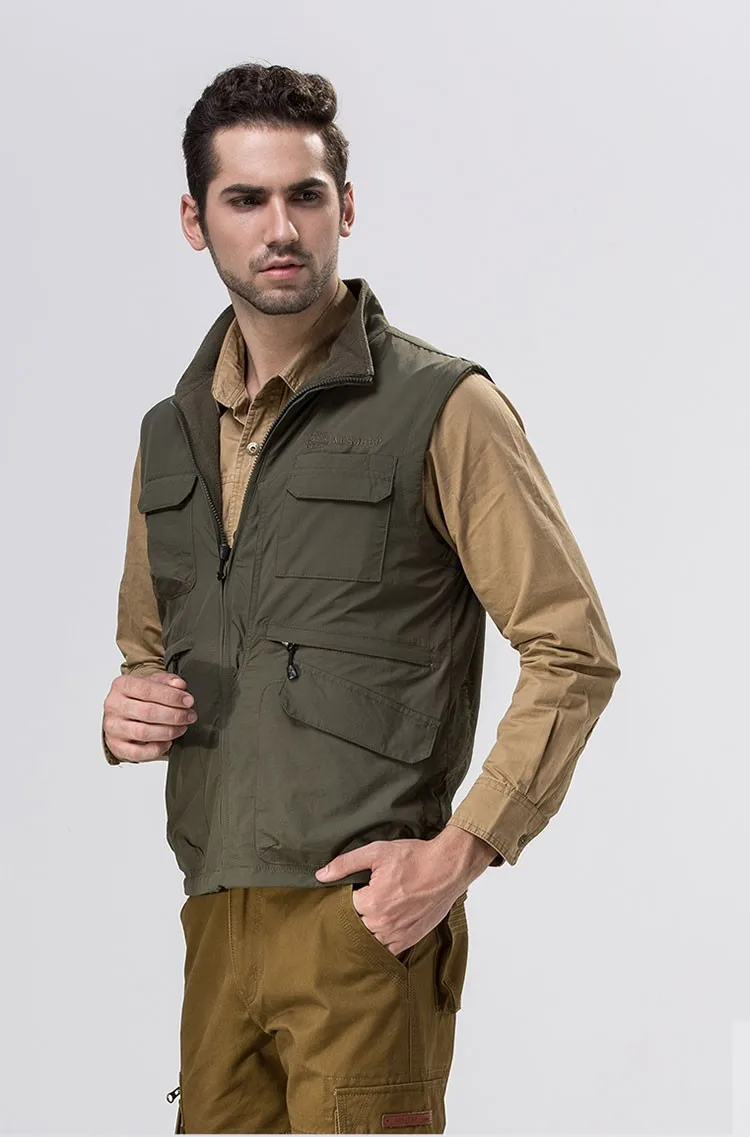 2015 Autumn Spring Casual Men Vest Coat Fleece AFS JEEP Cotton Multi Pocket 4XL Cargo Outdoor Sleeveless Jackets Waistcoat Vests (3)