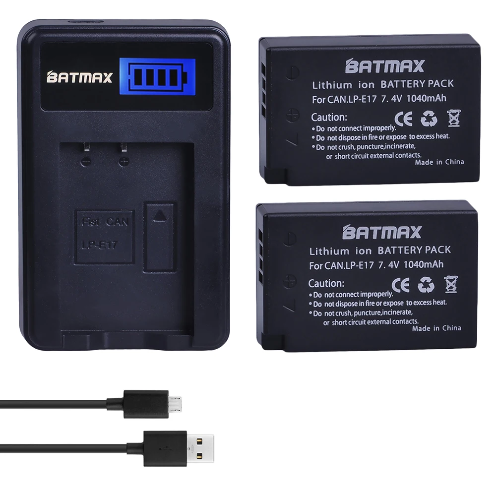 2Pcs 1040mAh LP E17 LP E17 Battery + LCD SUB Charger for Canon EOS 200D