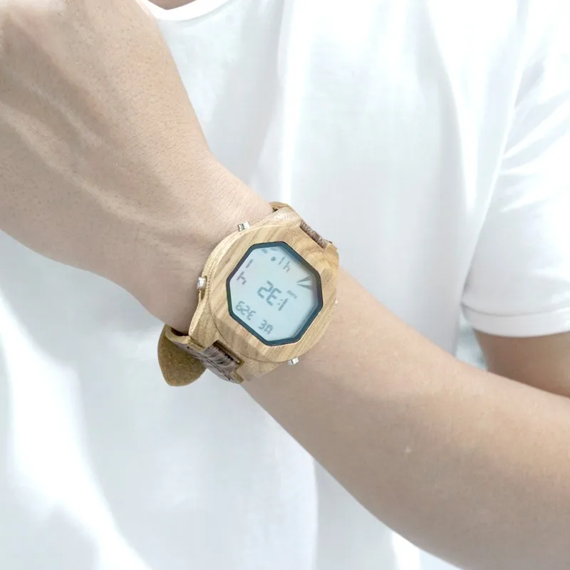 BOBO BIRD V-A13 Men's Luxury Watches Wood Digital Wristwatch with Genuine Leather Band Complete Calendar Watch for Men as Gifts