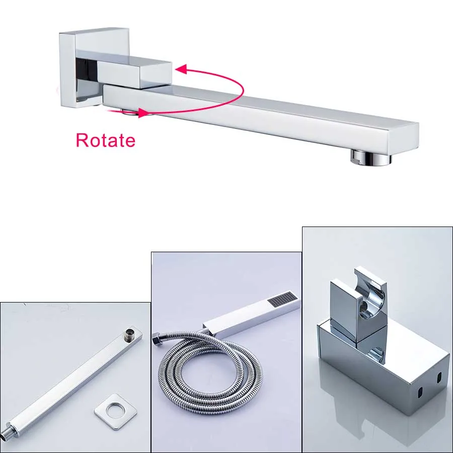 Хромированный Водопад, дождевой Душ, набор в стену, нержавеющая сталь, дождевой смеситель для душа, пластиковый ручной душ, вращающийся носик, ванна, душевой кран