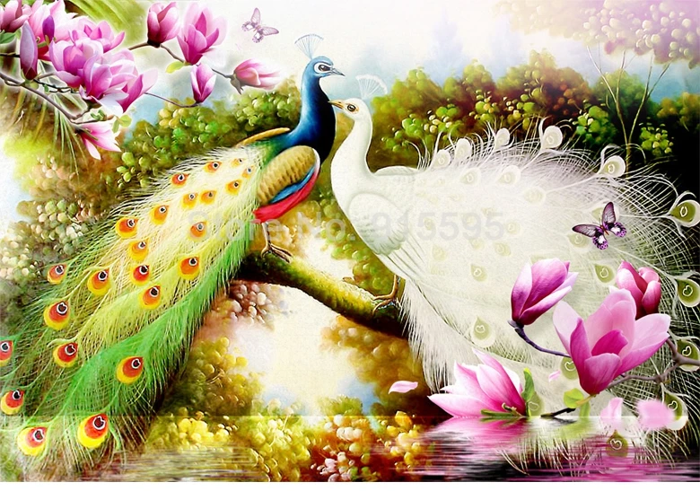 Пользовательские 3D настенные фрески обои ручная роспись цветы птицы павлин картина маслом гостиная диван ТВ фон фото обои
