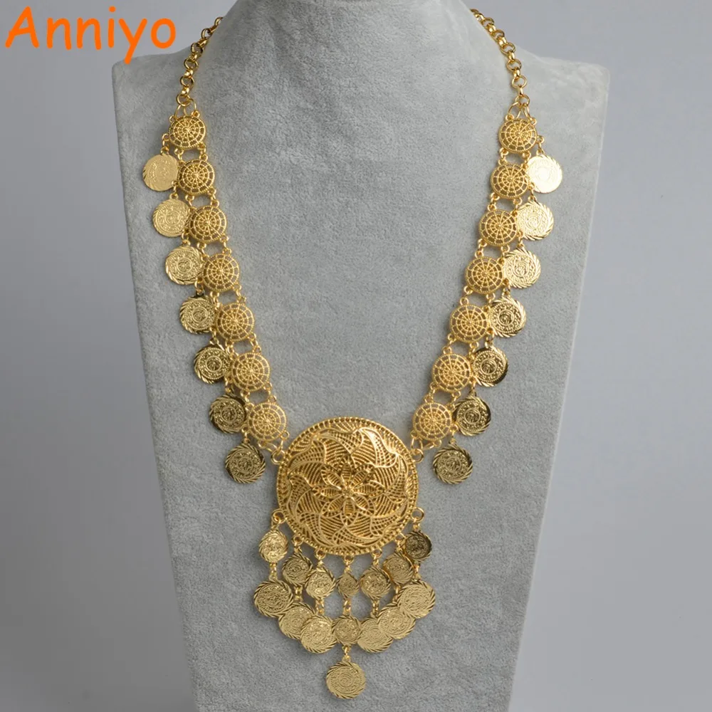 

Anniyo Dubai Long Coins Necklaces for Women,Arab Coin Wedding Gift Islam Middle East African Luxury Jewelry #071406