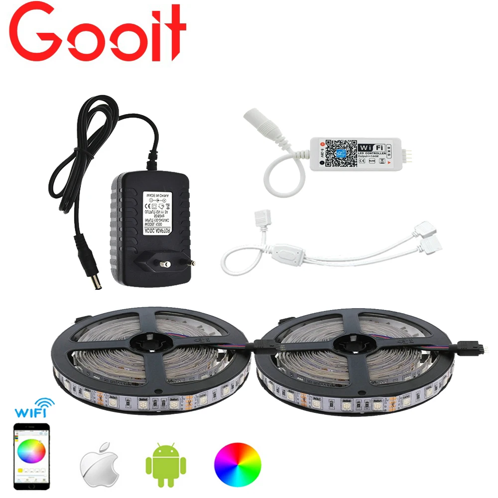

LED Strip Set 5050 RGB 10M/600LED Flexible Strip Light + Phone App Control MIni Wifi RGB Controller + 12V 3A Power Adapter