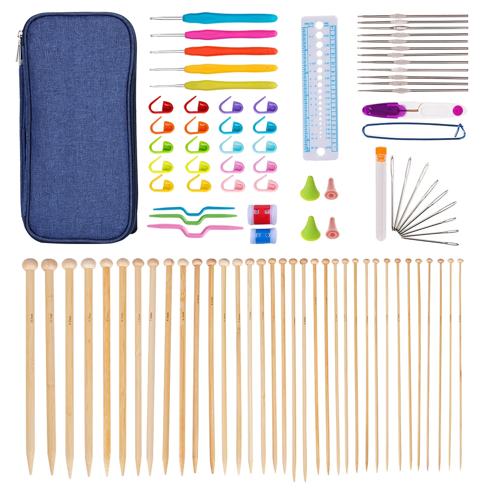 

36Pcs Bamboo Knitting Needles 18 Sizes with 58 PCS Accessories Ergonomic Crochet Needles Crochet Hooks Set For Chunky Yarns
