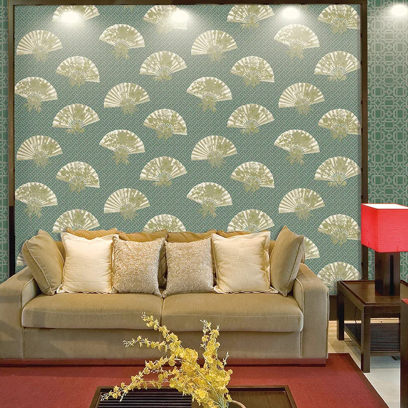 

Chinese high-grade non-woven pure paper wallpaper fan 3D relief craft TV background background sofa tea background