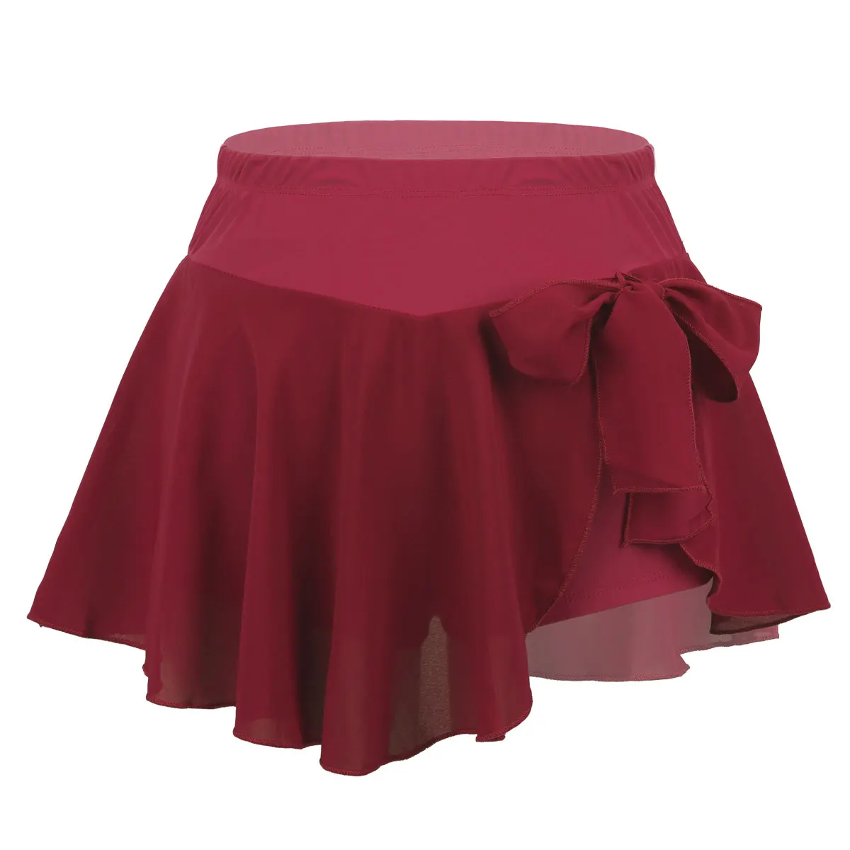 Burgundy Женская, для взрослых, для фигурного катания, для танцев, мини, шифоновая, короткая юбка, для балета, Одежда для танцев со встроенными трусиками, гимнастика, ледяные юбки для конькобежцев - Цвет: Burgundy