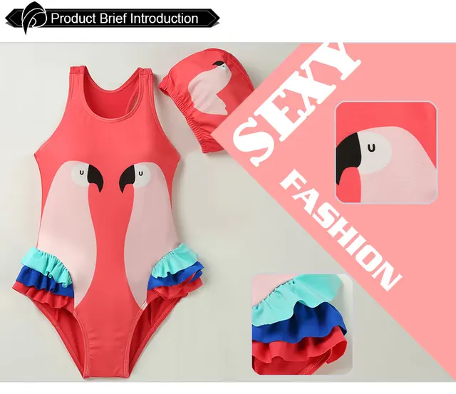 Andzhelika dzieci strój kąpielowy jeden kawałek dziewczyna Bird Print stroje kąpielowe Baby Cup Swim Hat dziecko Sport Body kąpielowy strój dla dziewczyn -