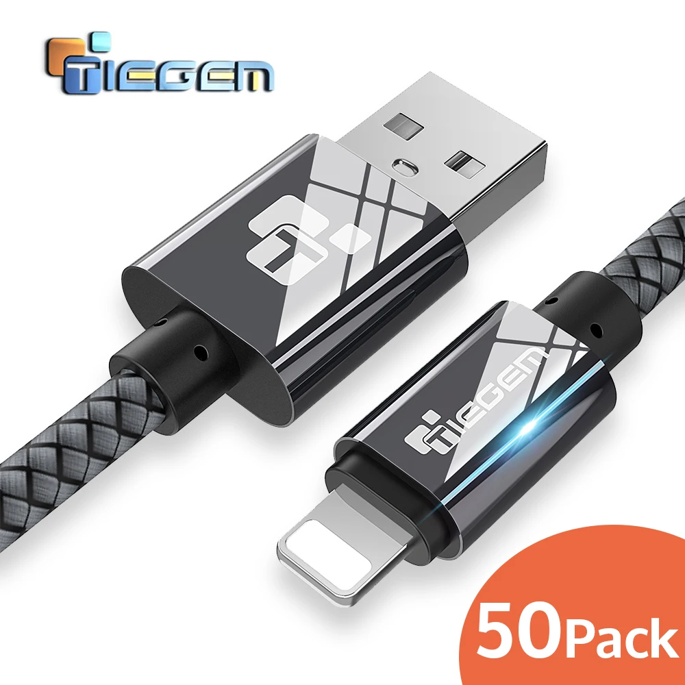 50 шт USB кабель для iPhone 8 X TIEGEM 2A быстрое устройство для зарядки кабель для передачи данных для iPhone 5 6 6s 7 Plus кабели для мобильных телефонов