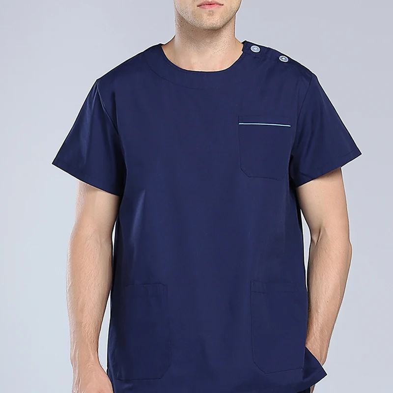 

2019 High quality short sleeve round collar medical scrub suits with adjustable shoulder buttons medical clothing for men