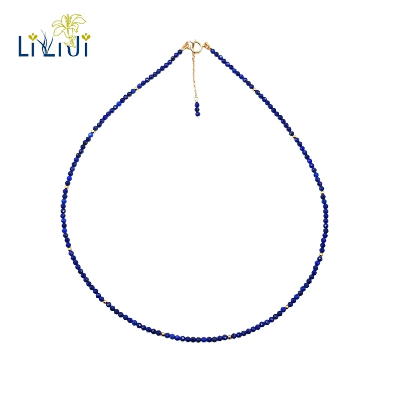 

Lii Ji Natural Lapis Lazuli 2mm 925 sterling silver 18K Gold Color Choker Shining Necklace