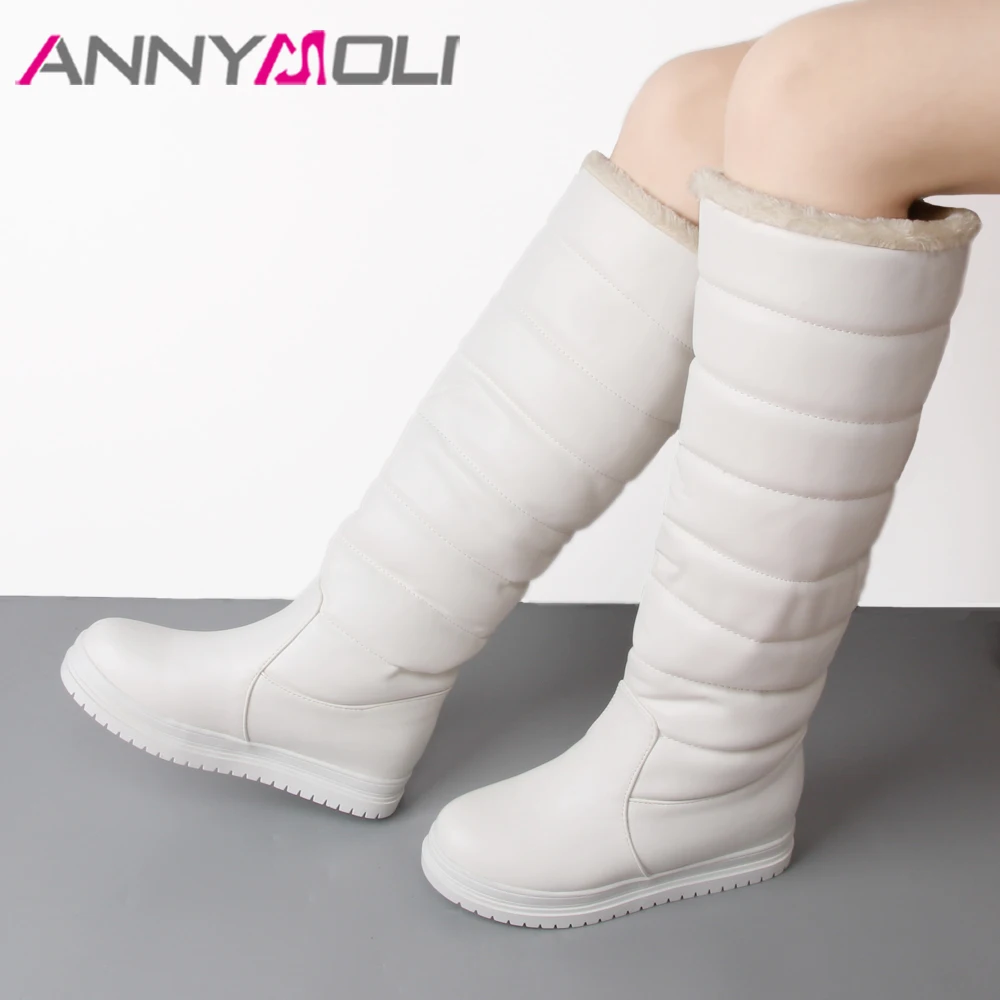 Женские сапоги до колена ANNYMOLI зимние высокие на платформе с плюшевой подкладкой