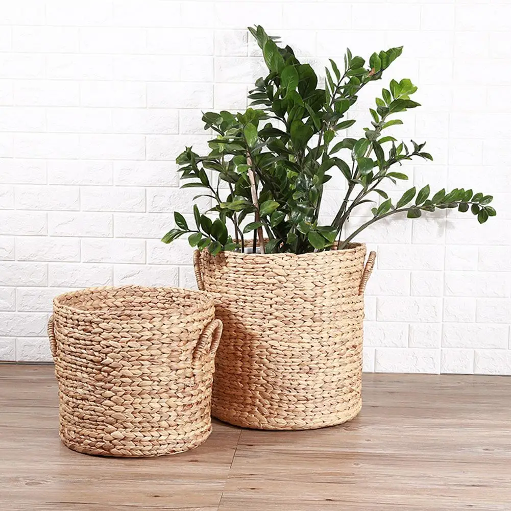 

Natural Hand Rattan Woven Seagrass Belly Storage Basket Plant Flower Pot Folding Weaving Dirty Garment Laundry Basket Home Decor