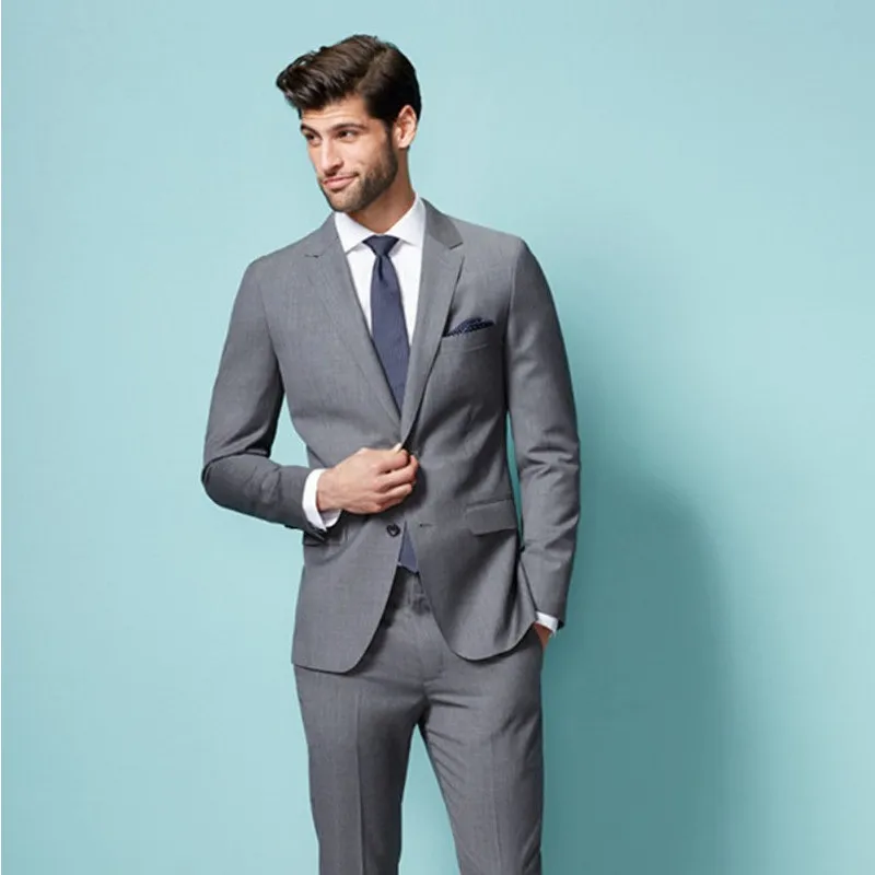 307 Custom Made Gray Fashion Groom Groomsmen Tuxedos Formal Men's Slim Fit Suits Groom Tuxedos Men Suits (Jacket+Pants) W307