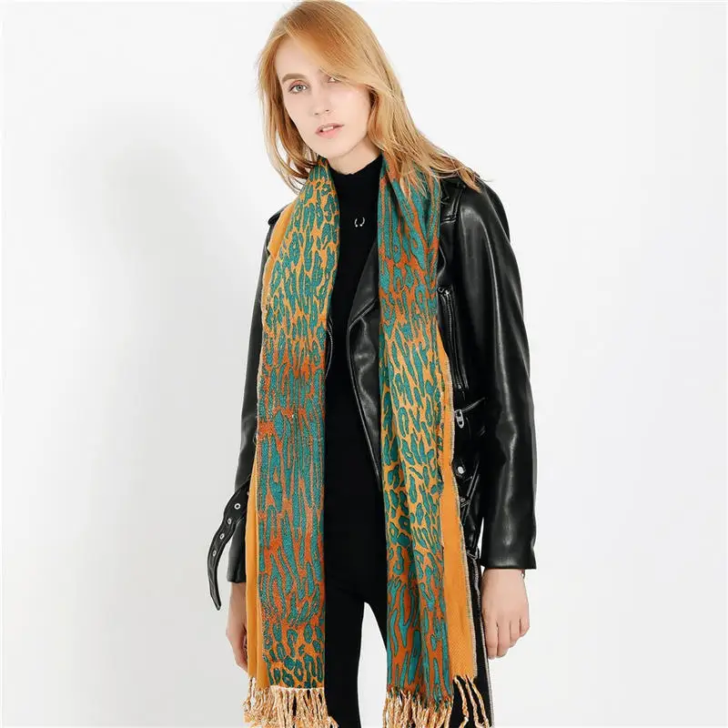  Women Winter Thick Leopard Tassel Cashmere Soft Long Scarf Shawl Wrap Cover women's scarves handker