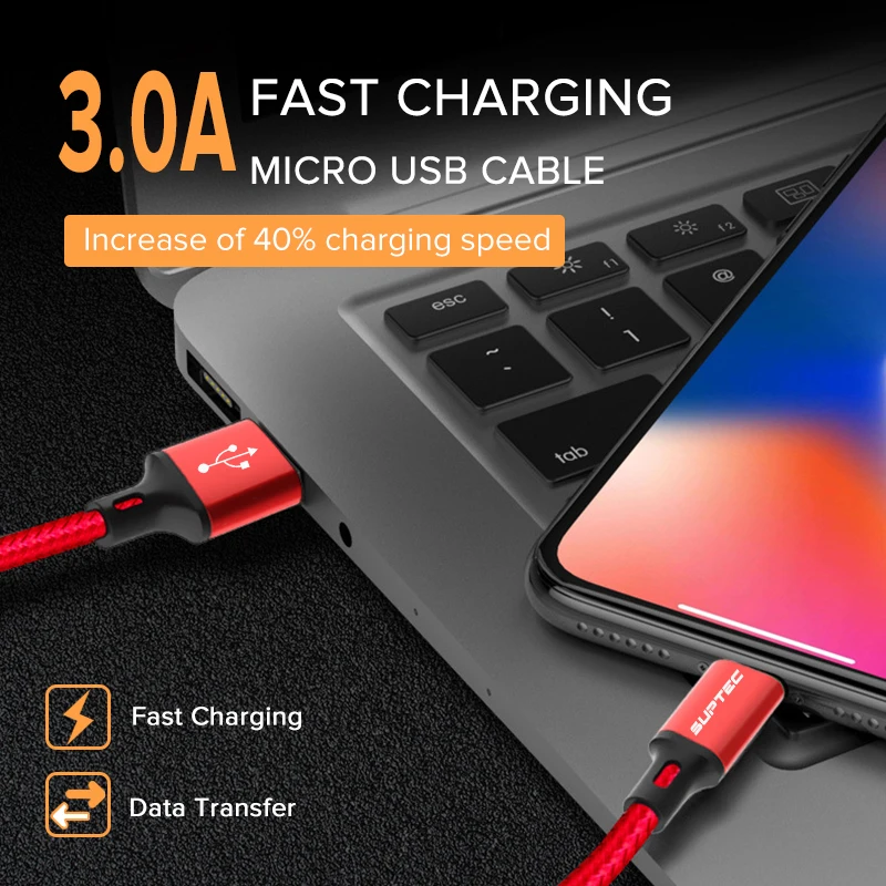 SUPTEC Micro USB кабель провод для быстрого заряда для Xiaomi Redmi Note 5 Pro шнур Android Мобильный кабель для зарядки телефона для samsung huawei