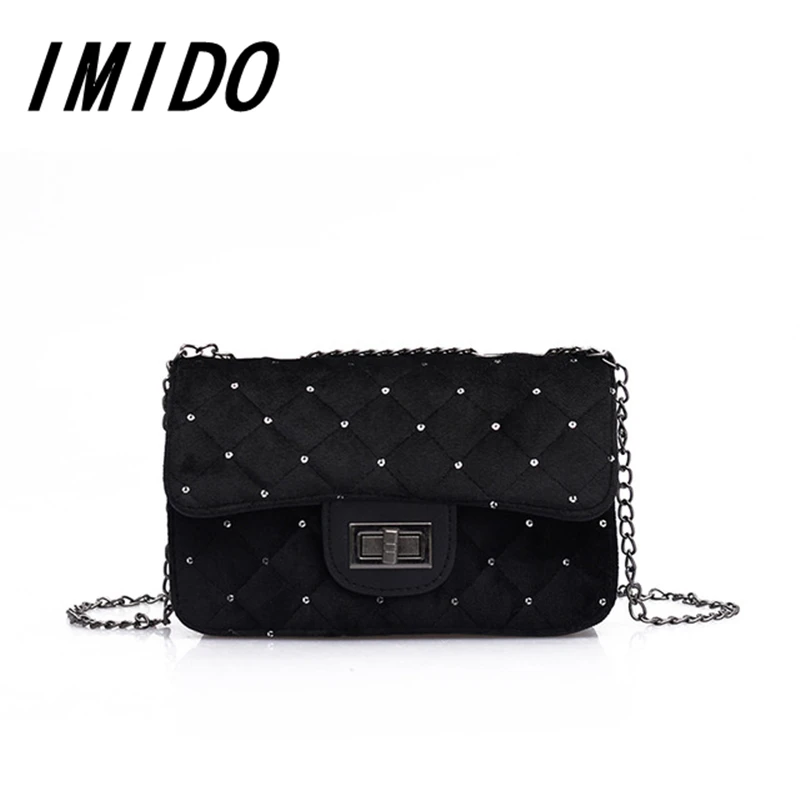 

IMIDO 2019 Brand Designer New Velvet Lingge Diamond Chain Women's Shoulder Crossbody Bag Fashion Travel Shopping Famous Leisure