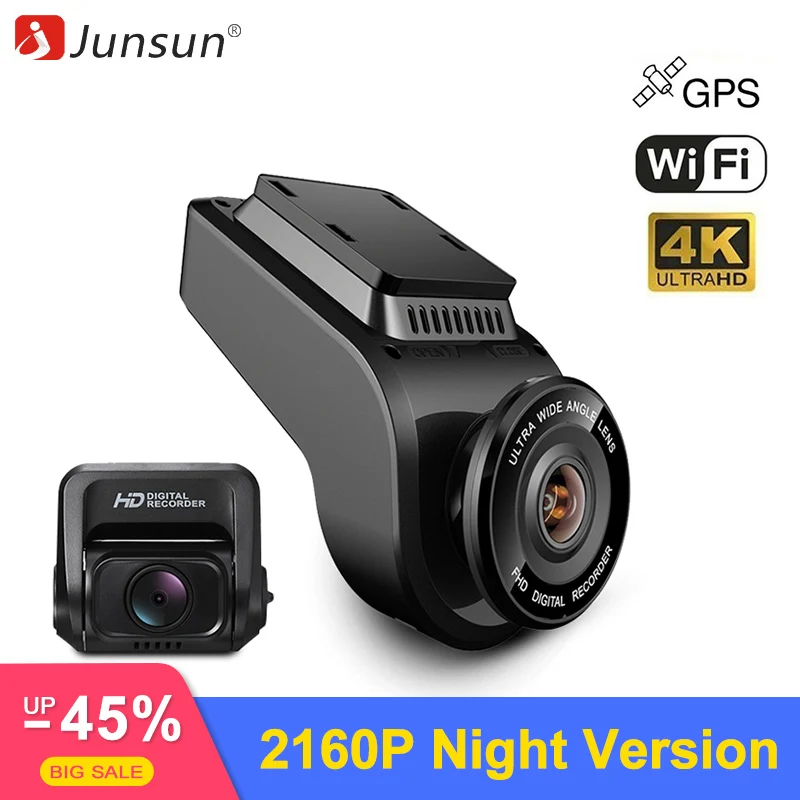 Junsun 4 K 2160 P HD WiFi Автомобильный видеорегистратор с двойным объективом Dashcam