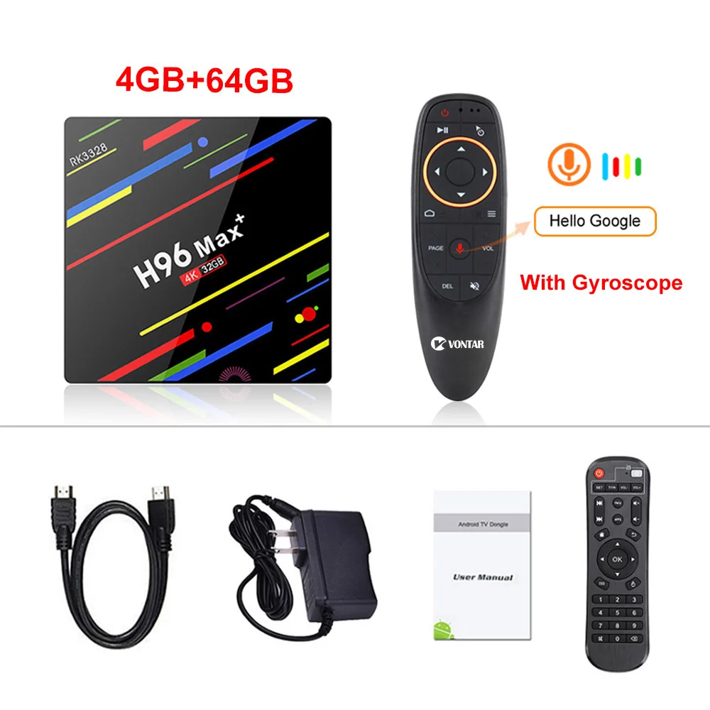 VONTAR H96 MAX плюс ТВ Box Android 8,1 4gm оперативной памяти 64 Гб Rockchip RK3328 USB3.0 H.265 4 K Youtube Netflix Google Play Smart ТВ H96MAX - Цвет: 4G64G with G10