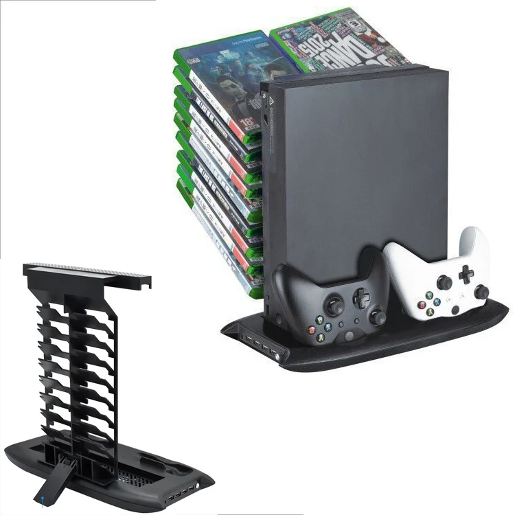 For Xbox One X Vertical Stand Base Cooling Fan Game Discs Storage Tower