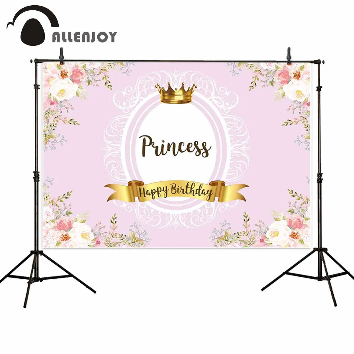 Фотофон Allenjoy принцесса Дети День рождения корона розовые цветы вечевечерние НКА