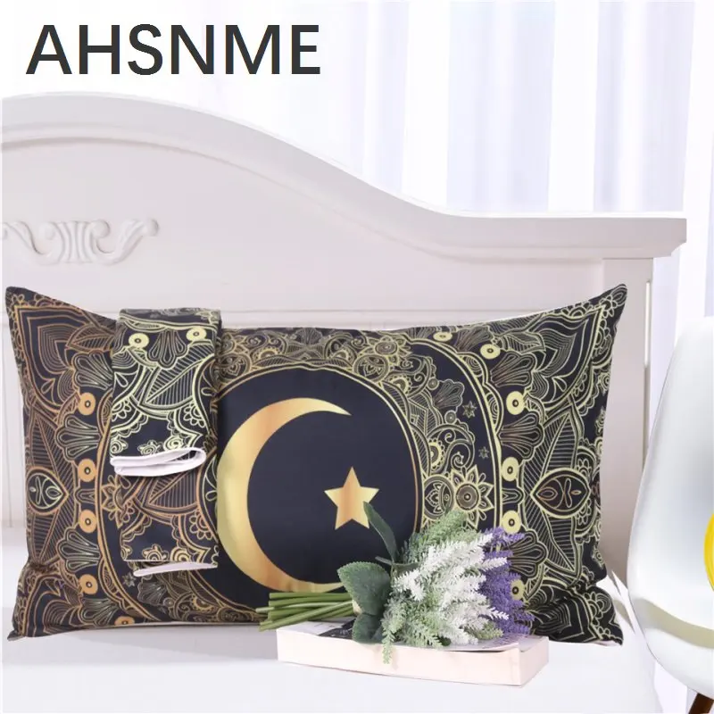 AHSNME 3 قطع الذهب ماندالا الزهور نجمة القمر حاف غطاء أسود كحلي الفراش مجموعة لينة لحاف غطاء سرير واحد غطاء