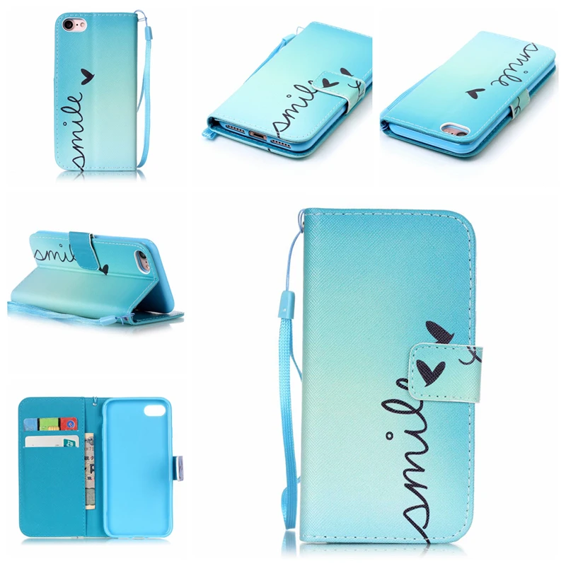 

Blue text smile Card Slot Wallet Case Flip Leather Cover Case Holster For Apple iPhone 5 5s SE 6 7 8 X Plus