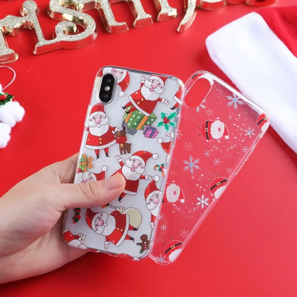 Christmas Festive Santa Reindeer Patterned Clear Soft TPU Case For iPhone 7 8 XR XS Max Phone Cover Coque For iPhone 6 SE 7 Plus (4)