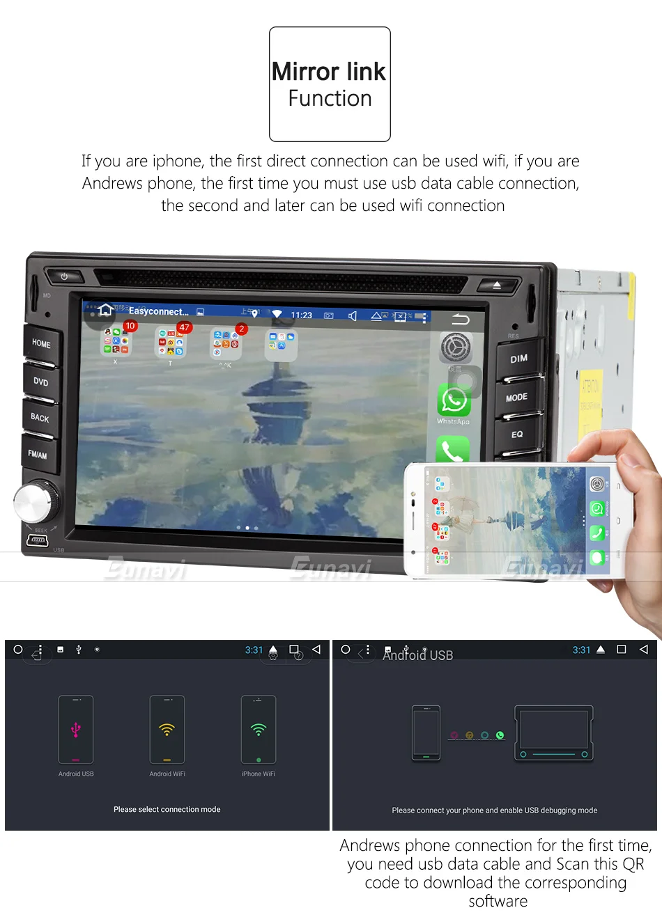 Top Eunavi 2 Din Android 8.1 TDA7851 Universal Car DVD Radio Multimedia Player Video Stereo GPS Navigation USB WIFI free camera BT 7