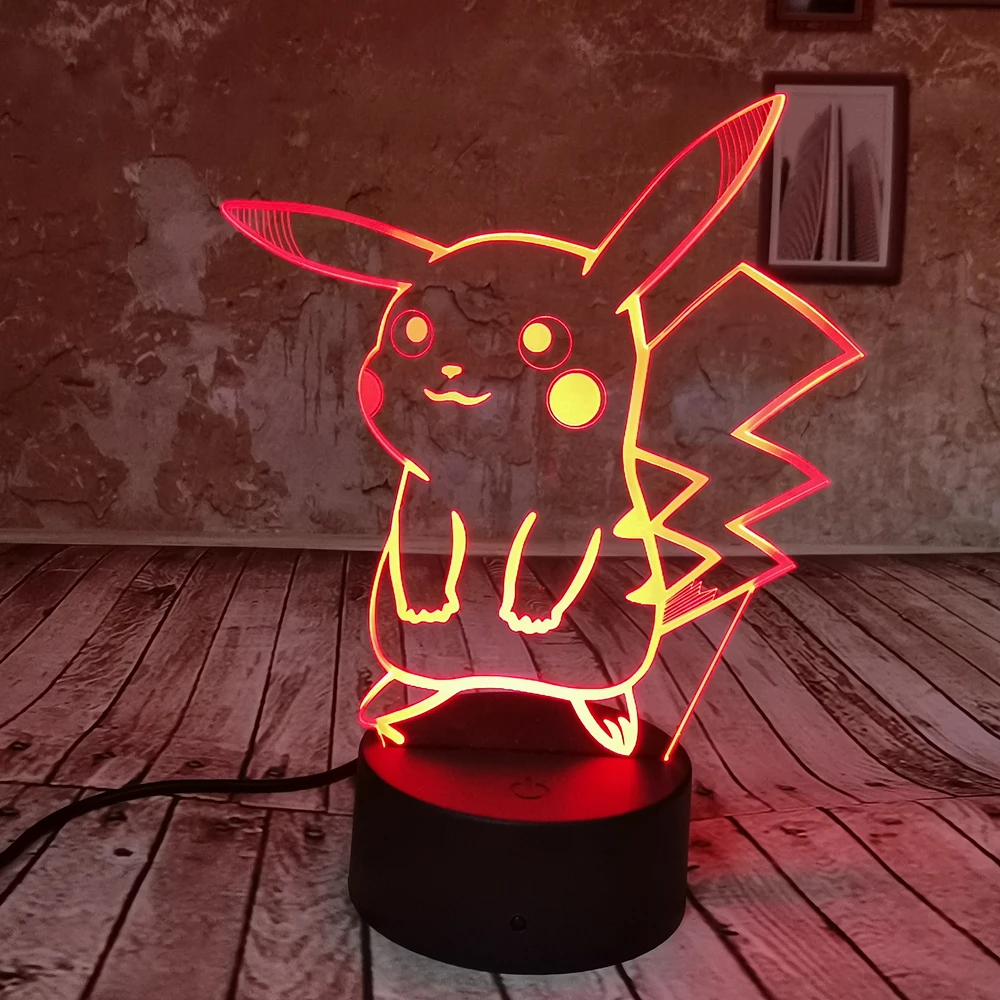 

Dropship 3D fantasy creative night light Pokemon Pikachu 7 color gradient illusion LED USB touch Switch bedroom Lamp Gifts
