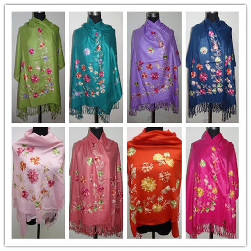 

Hot!! red/purple/pink New Soft girls Lady Women Cashmere Embroidered brand Shawl/Scarf /Scarves Wrap Pashmina free shipping